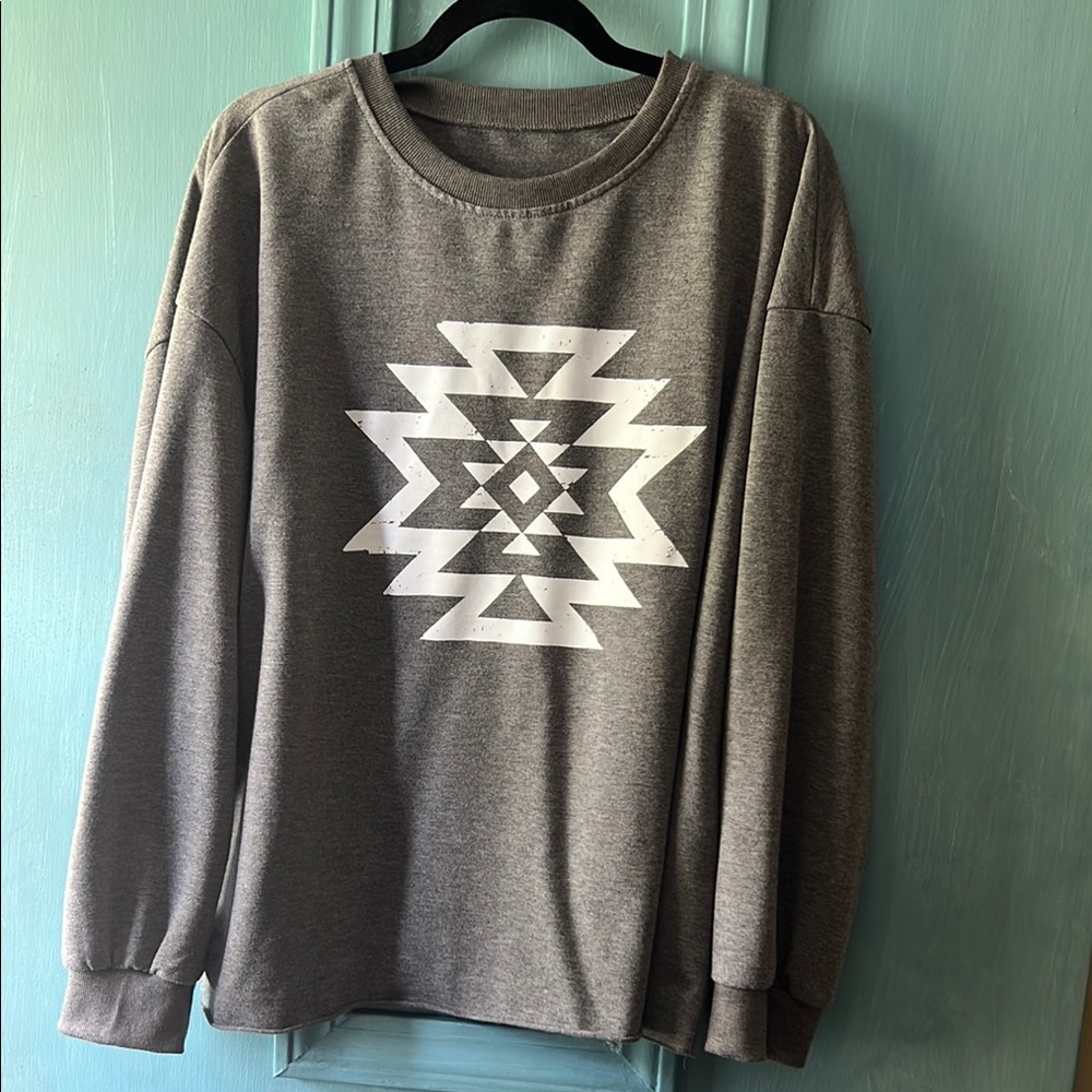 Gray Sweatshirt with White Geometric Design